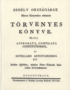 Erdély országának Három Könyvekre osztatott törvényes könyve III.